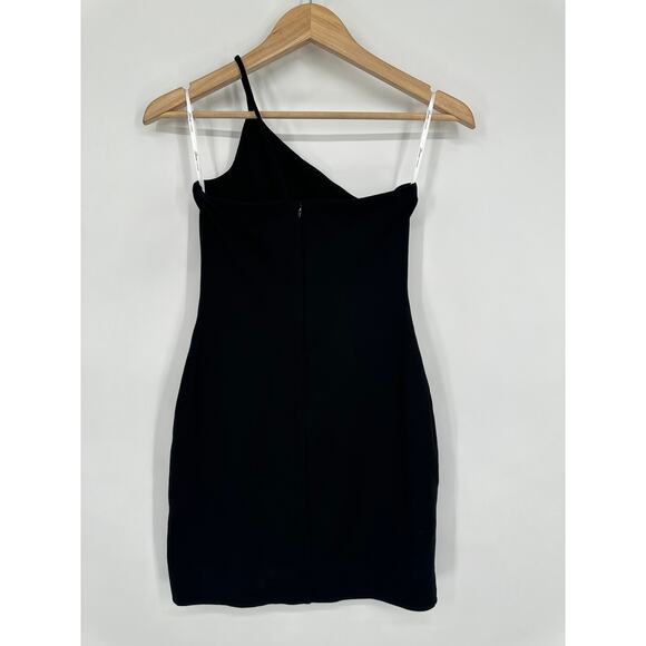 Lovers + Friends Keely One Shoulder Mini Dress Jersey Slit Bodycon, Black - Picture 8 of 15